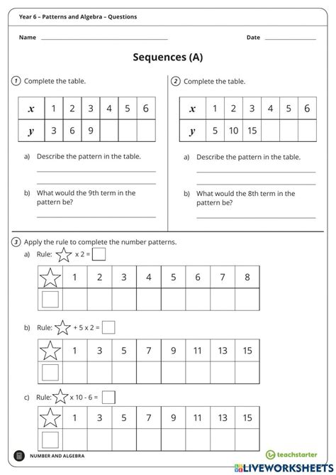 Patterns Table Of Values Worksheet Live Worksheets Worksheets Library