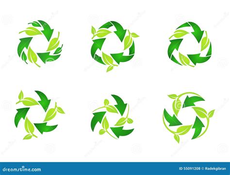 Recycle Logo Circle Natural Green Leaves Ecology Leaf Recycling