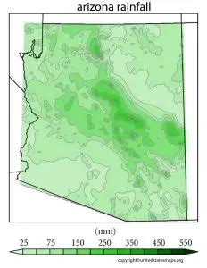 Arizona Rainfall Map | Arizona Annual Rainfall Map