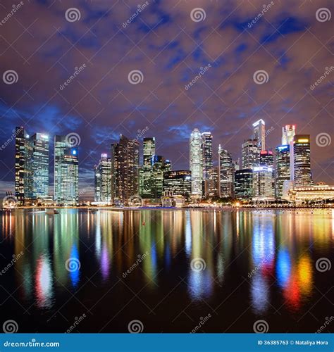 Singapore City Skyline At Night Stock Image Image Of Panorama