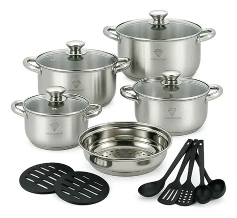 Jogo De Panelas De Aço Inoxidável - Jogo De Panelas Alemã Genebra 19 Peças Aço Inoxidável Luxo Prata/inox ...