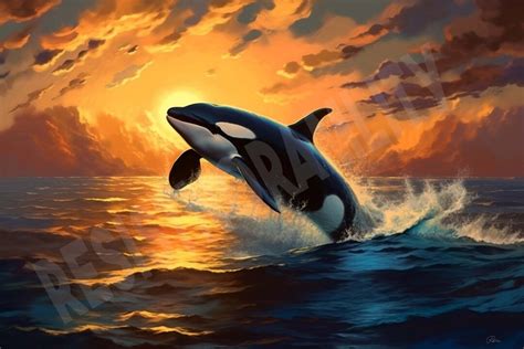 Orca Killer Whale Sunset Painting Free the Whales - Etsy