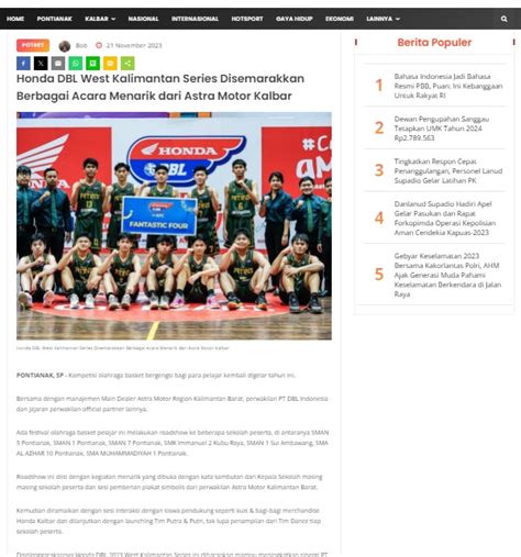 Honda Dbl West Kalimantan Series Disemarakkan Berbagai Acara Menarik