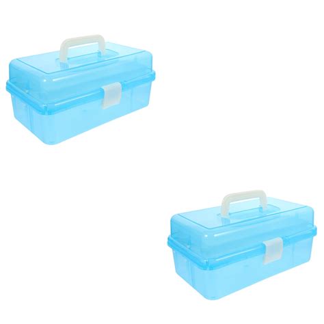 Onaparter 2 Pack Art Box Tool Chest Painting Case Plastic Clear Storage