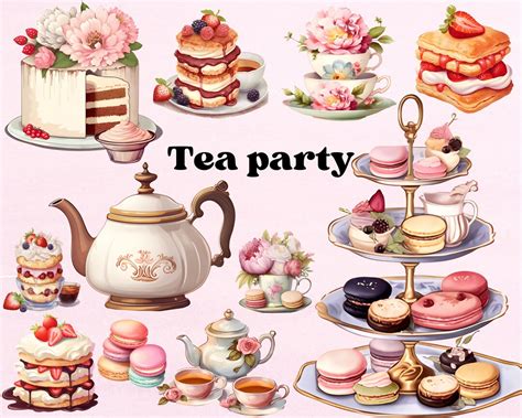 Tea Party Clipart, Watercolor Vintage Floral Tea Time Clipart, Flower ...