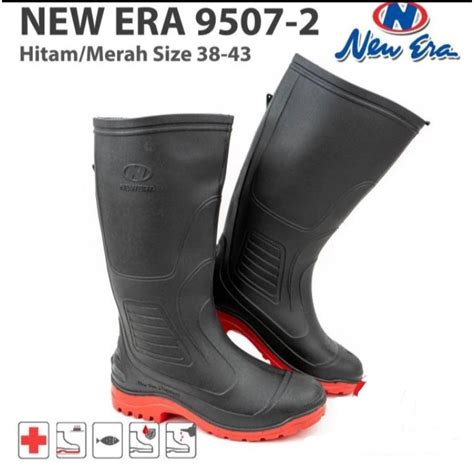 Jual Sepatu Boot Tinggi New Era Hitam Merah APD Kontruksi Proyek