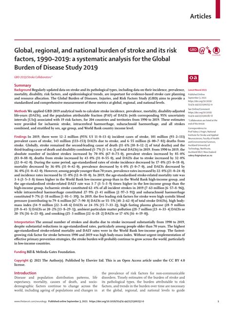 Pdf Global Regional And National Burden Of Stroke And Its Risk