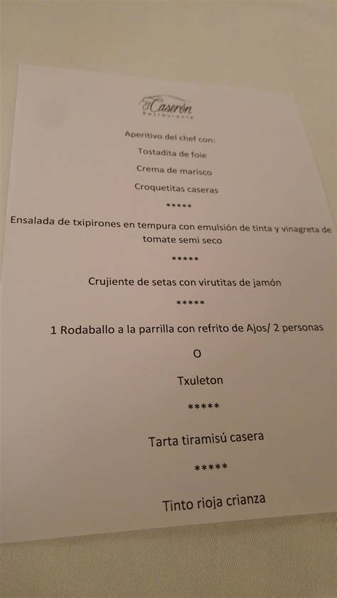 Carta de Restaurante El Caserón Vitoria Gasteiz Hospitaleros Kalea