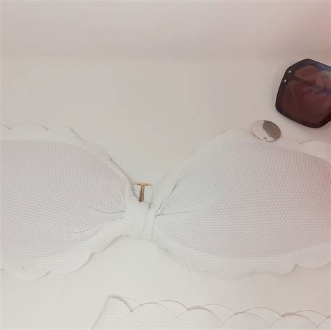 Richera137 Swim White Flower Petal Cut Strapless Bikini L Poshmark