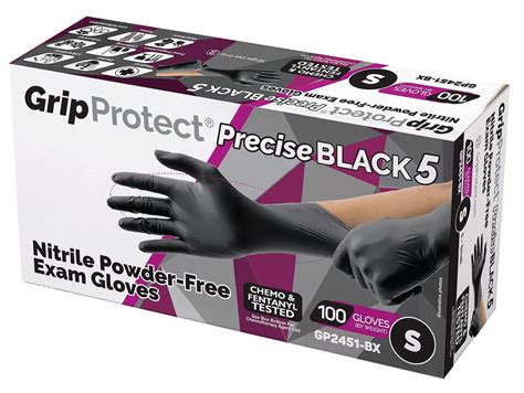 Gripprotect Precise Black Nitrile Exam Gloves 5 Mil Thickness Chemo