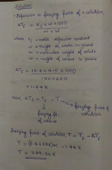 Calculate The Freezing Point Of Solution Prepared By Dissolving 45g Of