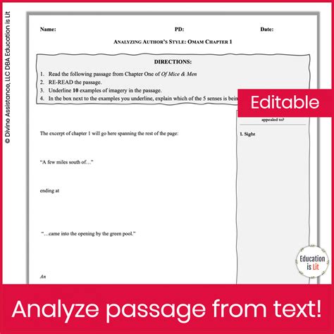 Of Mice and Men Chapter 1 Activity – Mimic Steinbeck’s Writing Style