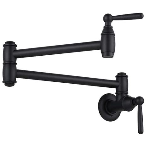 WOWOW Wall Mounted Pot Filler With Double Handle In Matte Black