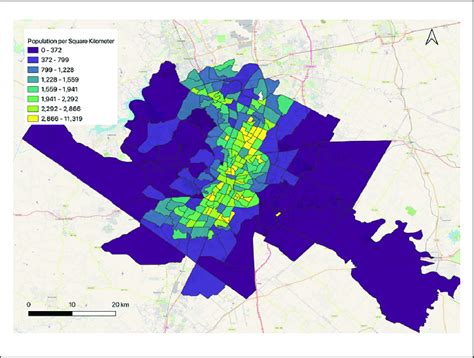 Austin census tract population density (population per square kilometer). | Download Scientific ...