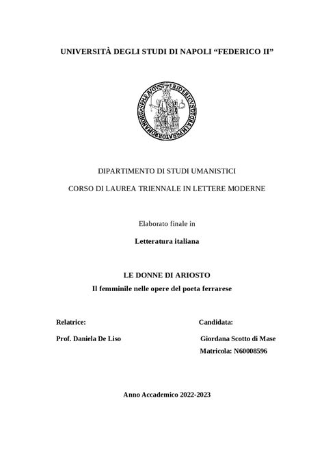 IL RUOLO DELLE DONNE IN LUDOVICO ARIOSTO E NELLE SUE OPERE | Tesi di