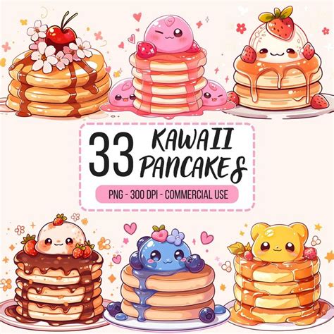 Kawaii Pancakes Clipart Pack Cute Pancake Clipart Kawaii Pancakes