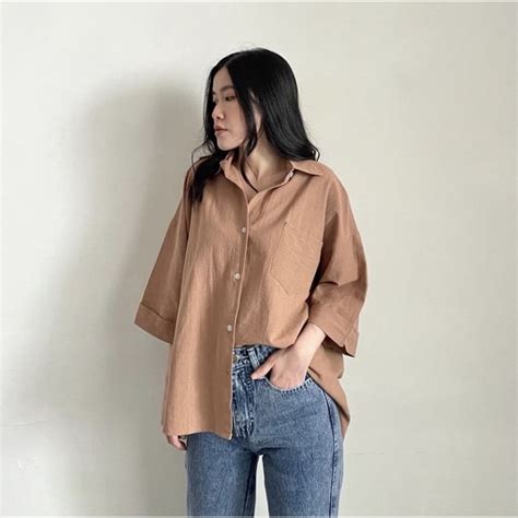 Jual Sivali Kemeja Linen Single Pocket Oversized Shirt Linen Atasan