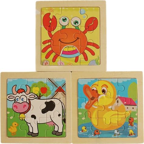 Houten Puzzel X Koe Krab Eend Delig X Cm Montessori Bol