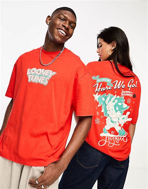 Asos Design Unisex Oversized T Shirt With Bugs Bunny Christmas Print In