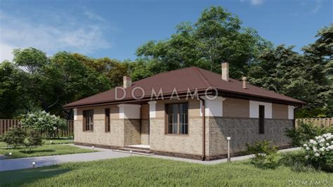 Проект одноэтажного дома с тремя спальнями, объединенной гостиной ...