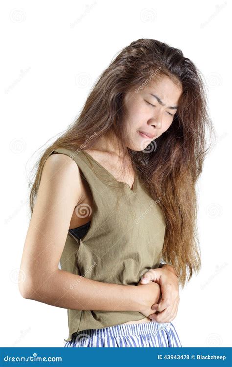 Woman Is Having Stomach Ache Isolated On White Stock Photo Image Of