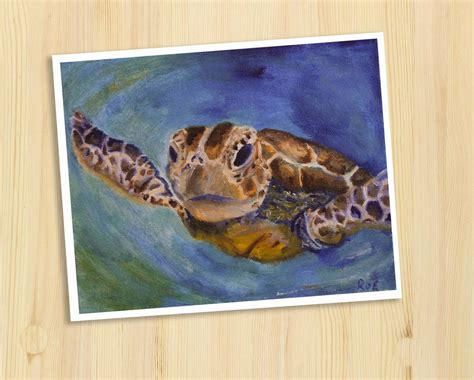 Sea Turtle Oil painting art print Underwater by AshleyRoeDesign