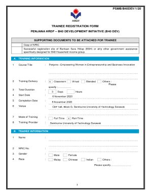 Fillable Online Psmb Ptsp Trainee Registration Form Penjana Hrdf