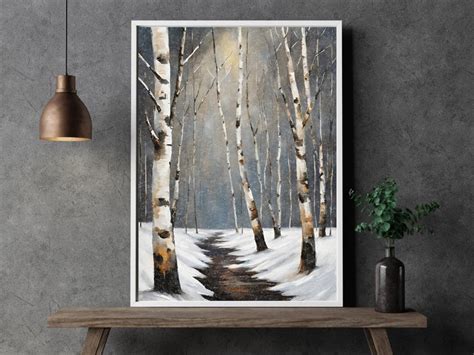 Birch Tree Wall Art, Winter Scene Wall Art, Winter Scene Vintage Painting, Winter Scene Poster ...