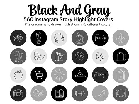 Black Gray Instagram Story Icons Pack White Story Highlight Covers