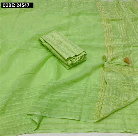 Pista Green Color Linen Silk Saree With Weaving Work