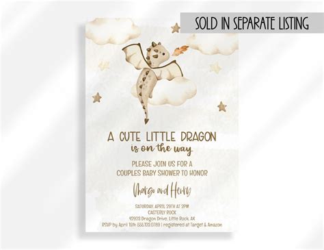 Editable Dragon Baby Shower Invitation Gender Neutral Couples Shower