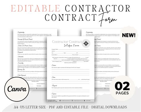 Editable Contractor Contract Template, Contractor Agreement Canva, Independent Contract ...