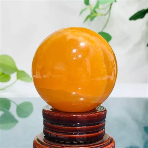 261G NATURAL YELLOW Calcite Orange Quartz Sphere Crystal Ball Healing