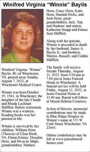 Winifred Virginia “winnie” Baylis Obituaries