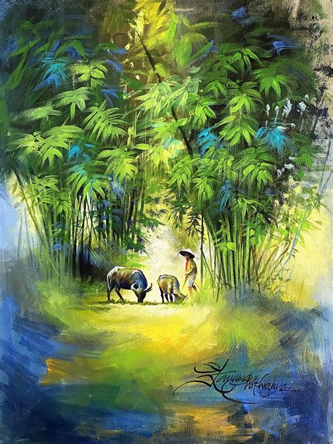 Acrylic Rural Landscape | Acrylic Painting | Exotic India Art