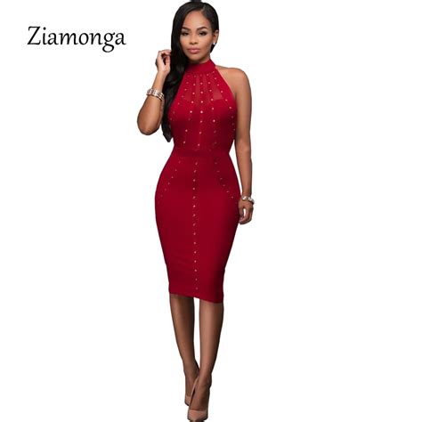 European Style Women Bodycon Dress Rivet Mesh Patchwork Elegant Sexy Club Dress 2019 Halter