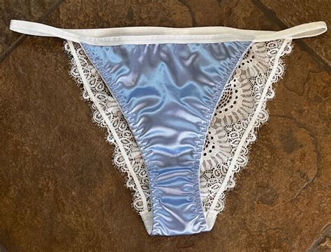 Blue XL Second Skin SATIN Front Sheer Lace Back String Bikini Panties NEW EBay