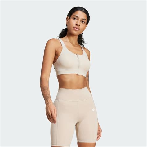 Adidas TLRD Impact Luxe High Support Zip Bra Beige Free Shipping