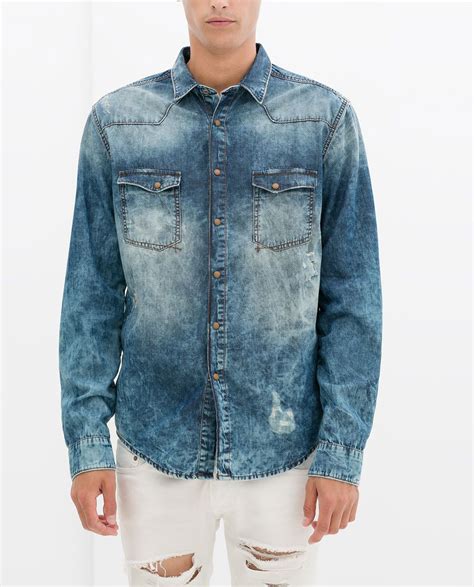 Zara Man Washed Denim Shirt Camisa De Mezclilla Hombre Camisas