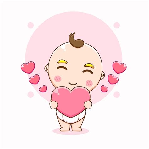 Premium Vector | Cute baby boy holding love cartoon illustration