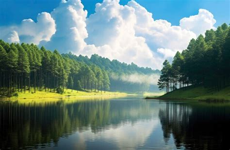 Premium AI Image | Beatiful nature lake and forest