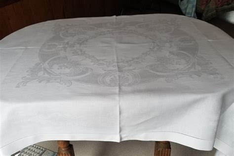 Vintage White Damask Tablecloth Etsy