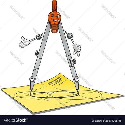 Smiling cartoon drawing compass character Vector Image