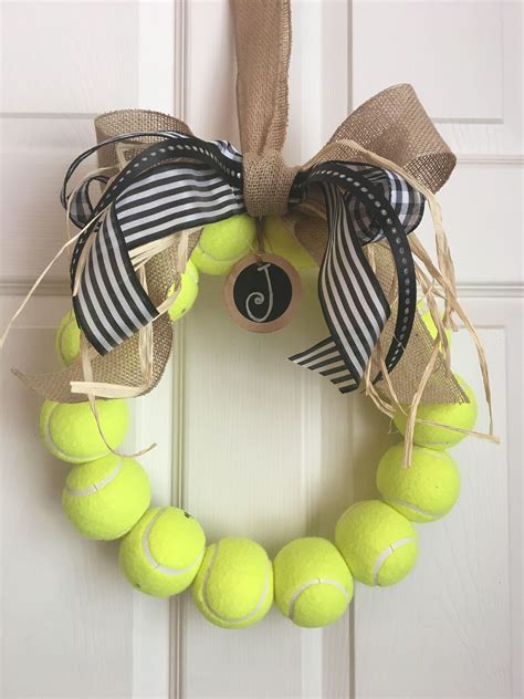 Burlap Tennis Wreath With Tag Etsy Tennis Ball Crafts Tennis