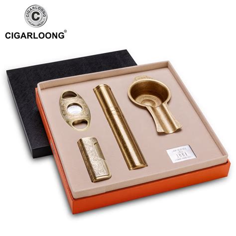 Cigarloong Cigar Ashtray Lighter Cigar Scissors Cigar Tube Piece Set