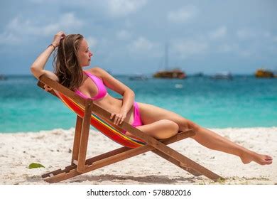 Woman Wearing Pink Bikini Lounger On Stock Photo Shutterstock