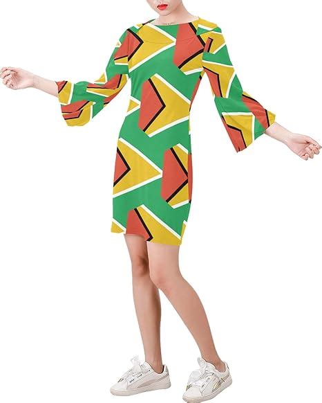 Ez Tuxedo Guyana Flag Womens Bell Sleeve Dress Amazonca Clothing