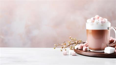 Premium AI Image Mug Of Hot Chocolate With Whipped Cream Topped With Marshmallows On Light