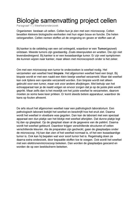 Biologie Samenvatting Project Cellen Paragraaf 1 Cellen Kun Je Zien