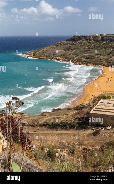 Picturesque Red Sand Beach At Ramla Bay In Gozo Malta Europe Stock